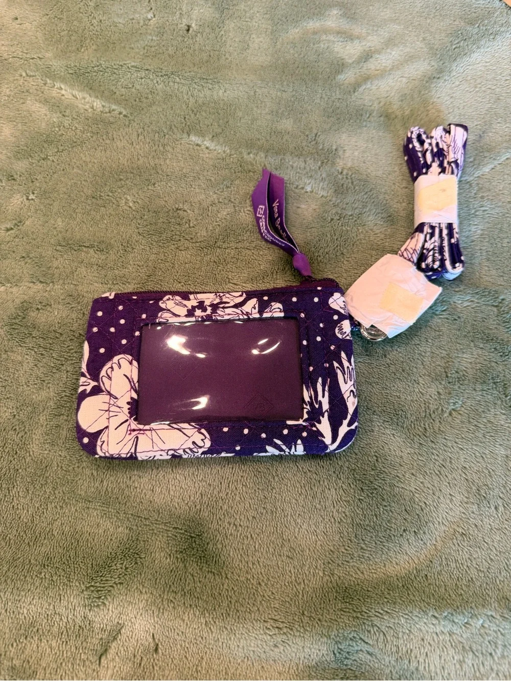 NWT Vera Bradley Clemson University Zip ID Lanyard Rain Garden Purple